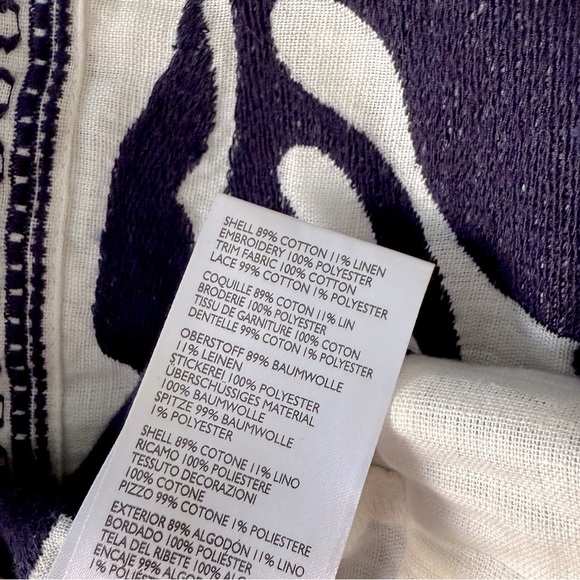 NWT Anthropologie Maeve Liyah Embroidered Top Cotton Linen Navy White Size 8 - Picture 14 of 15